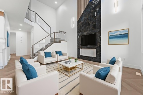 3602 44 Avenue, Beaumont, AB - Indoor Photo Showing Living Room With Fireplace