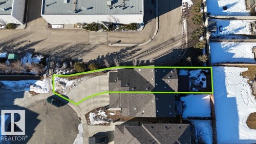 Aerial view of property and surrounding area featuring property boundaries highlighted - 1426 25 Avenue Nw, Edmonton, AB -  With View