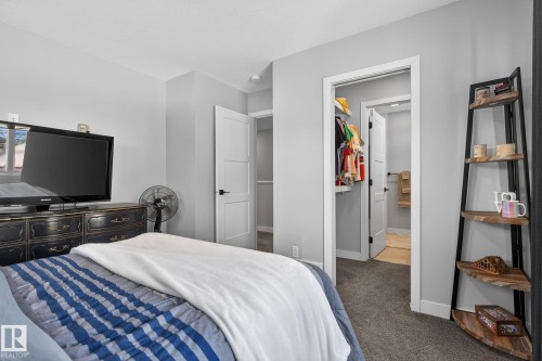 Bedroom featuring dark carpet and a spacious closet - 9103 120 Avenue, Edmonton, AB - Indoor Photo Showing Bedroom
