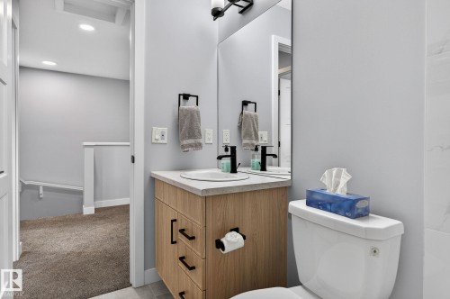 Full bathroom featuring vanity, light carpet, and recessed lighting - 9103 120 Avenue, Edmonton, AB - Indoor Photo Showing Bathroom