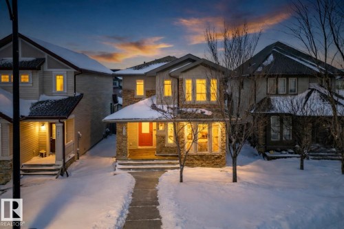 Snow covered rear of property with stone siding - 2435 Austin Crescent, Edmonton, AB - Outdoor