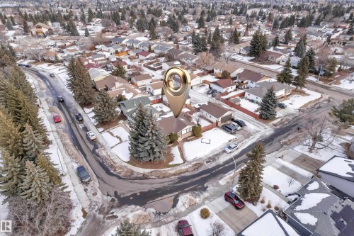 Snowy aerial view with a residential view - 5504 18 Avenue, Edmonton, AB - Outdoor With View