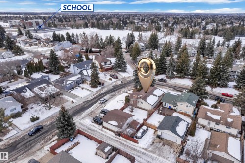Snowy aerial view featuring a residential view - 5504 18 Avenue, Edmonton, AB - Outdoor With View