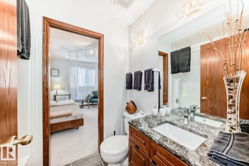 Ensuite bathroom featuring vanity and light carpet - 777 Butterworth Drive, Edmonton, AB - Indoor Photo Showing Bathroom