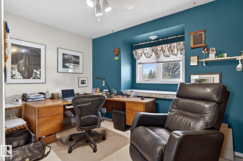 Office space with a textured ceiling and a ceiling fan - 313 Hedley Way, Edmonton, AB - Indoor Photo Showing Office
