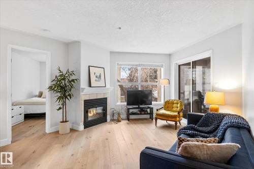 207 12028 103 Avenue, Edmonton, AB - Indoor Photo Showing Living Room With Fireplace