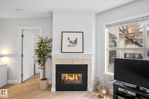 207 12028 103 Avenue, Edmonton, AB - Indoor Photo Showing Living Room With Fireplace