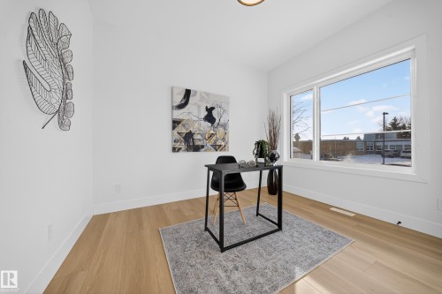 Home office featuring light wood-type flooring - 9907 68 Street, Edmonton, AB - Indoor Photo Showing Office