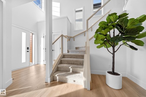 Foyer entrance with a high ceiling and light wood finished floors - 9907 68 Street, Edmonton, AB - Indoor Photo Showing Other Room