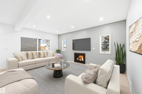 11121 51 Street, Edmonton, AB - Indoor Photo Showing Living Room With Fireplace