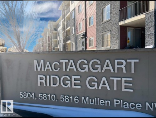 Community / neighborhood sign with a balcony - 104 5804 Place Nw, Edmonton, AB - Outdoor