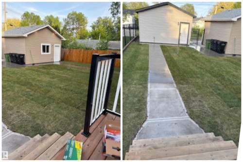 Seller photo of back yard and concrete sidewalk - 10909 151 Street, Edmonton, AB - Outdoor With Exterior