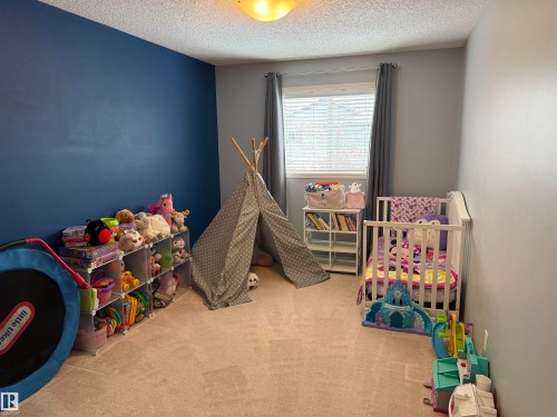Recreation room with carpet floors and a textured ceiling - 19 2021 Grantham Crest, Edmonton, AB - Indoor