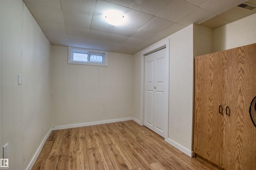 Below grade area with light wood-style floors and baseboards - 9907 165 Street, Edmonton, AB - Indoor Photo Showing Other Room
