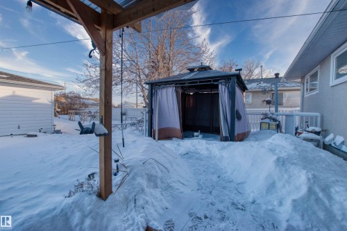 Yard covered in snow with a gazebo - 9907 165 Street, Edmonton, AB - Outdoor With Exterior