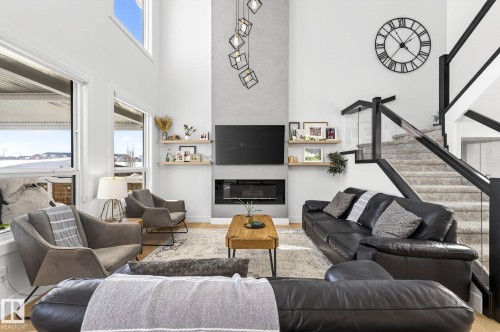 153 Henderson Link, Spruce Grove, AB - Indoor Photo Showing Living Room With Fireplace