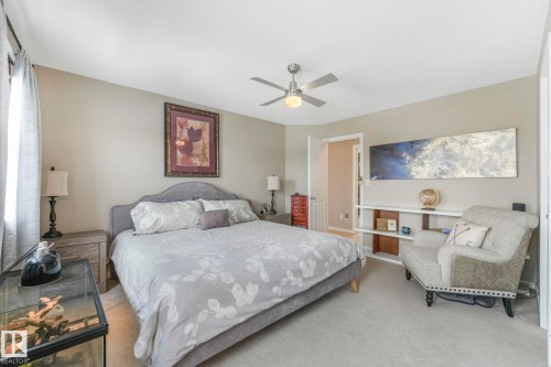 Bedroom featuring carpet and ceiling fan - 281 Southwick Way, Leduc, AB - Indoor Photo Showing Bedroom