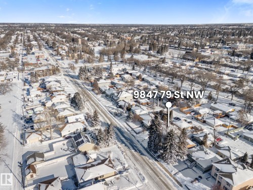 Snowy aerial view featuring a residential view - 9847 79 Street, Edmonton, AB - Outdoor With View