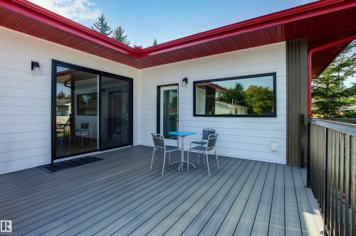 View of wooden terrace - 14412 80 Avenue Nw, Edmonton, AB - Outdoor With Deck Patio Veranda With Exterior