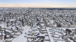Aerial perspective of suburban area - 