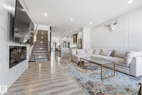 9843 153 Street, Edmonton, AB - Indoor Photo Showing Living Room With Fireplace