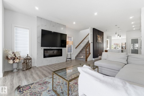 9843 153 Street, Edmonton, AB - Indoor Photo Showing Living Room With Fireplace