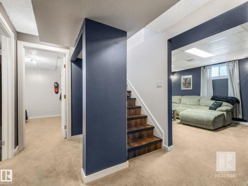 Below grade area with light colored carpet and a paneled ceiling - 4504 48 Avenue, Onoway, AB - Indoor Photo Showing Other Room