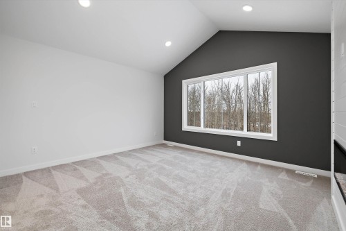 Unfurnished room with light colored carpet and recessed lighting - 718 Elderberry Close Nw, Edmonton, AB - Indoor Photo Showing Other Room With Fireplace