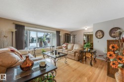 Living area with wood-type flooring and a textured ceiling - 