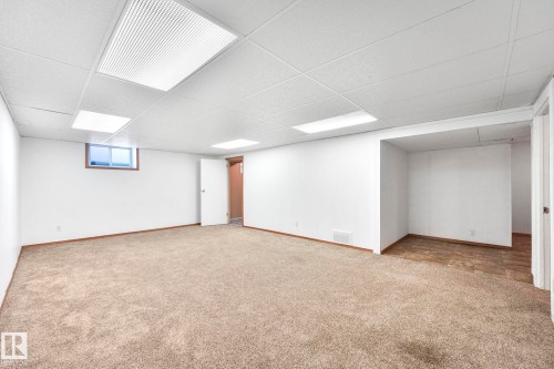 Basement with a drop ceiling and carpet floors - 13911 117 Avenue, Edmonton, AB - Indoor