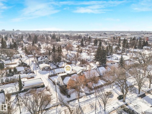 Snowy aerial view featuring a residential view - 13911 117 Avenue, Edmonton, AB - Outdoor With View