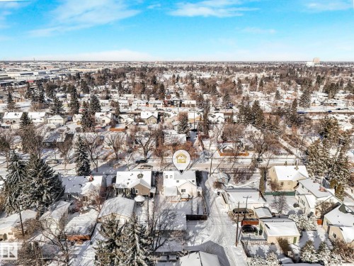 Snowy aerial view featuring a residential view - 13911 117 Avenue, Edmonton, AB - Outdoor With View