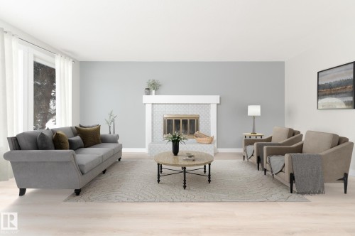 5 Brown Street, Stony Plain, AB - Indoor Photo Showing Living Room With Fireplace