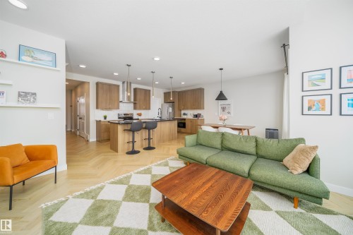 Living room featuring parquet flooring and recessed lighting - 15 Chambery Crescent, St. Albert, AB - Indoor Photo Showing Living Room