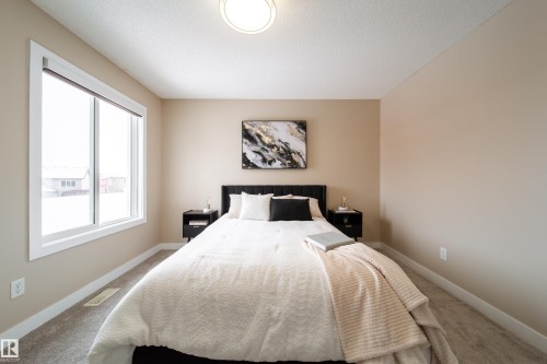 Bedroom with carpet flooring and a textured ceiling - 2919 15 Street, Edmonton, AB - Indoor Photo Showing Bedroom