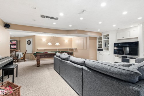 Living area with billiards, recessed lighting, and light carpet - 326 O'Connor Close, Edmonton, AB - Indoor