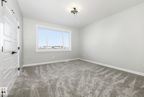 Spare room with carpet and a barn door - 28 Harley Way, Spruce Grove, AB - Indoor Photo Showing Other Room