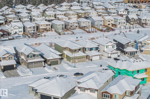 Snowy aerial view with a residential view - 28 Harley Way, Spruce Grove, AB - Outdoor