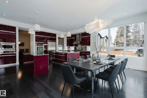 Dining area featuring dark wood-style floors and recessed lighting - 6307 125 Street, Edmonton, AB - Indoor Photo Showing Dining Room