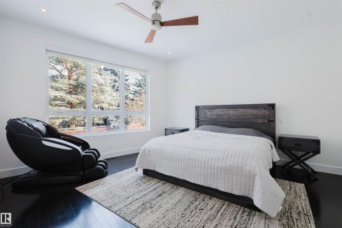 Bedroom with recessed lighting, wood finished floors, and a ceiling fan - 6307 125 Street, Edmonton, AB - Indoor Photo Showing Bedroom