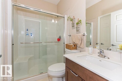 Bathroom featuring vanity and a shower stall - 3128 13 Avenue, Edmonton, AB - Indoor Photo Showing Bathroom