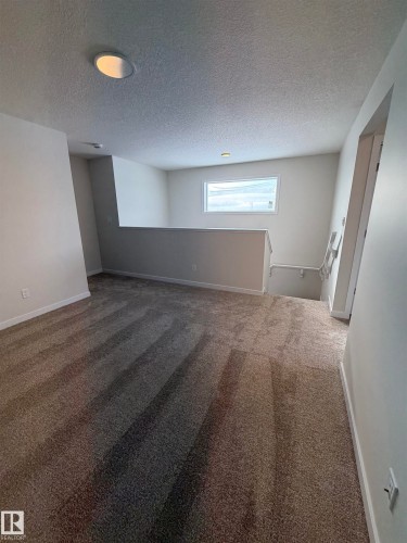 Below grade area with carpet and a textured ceiling - 5756 Hawthorn Common, Edmonton, AB - Indoor