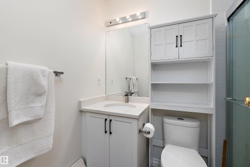 Full bath with vanity and an enclosed shower - 116 11620 9A Avenue, Edmonton, AB - Indoor Photo Showing Bathroom