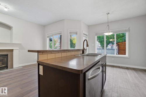 2209 Austin Way, Edmonton, AB - Indoor Photo Showing Kitchen With Fireplace With Double Sink