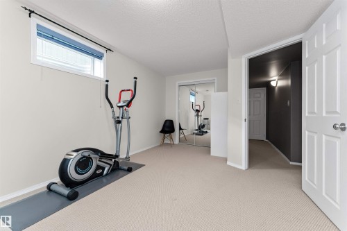 Exercise room featuring light colored carpet and a textured ceiling - 357 Blackburn Drive E, Edmonton, AB - Indoor Photo Showing Gym Room