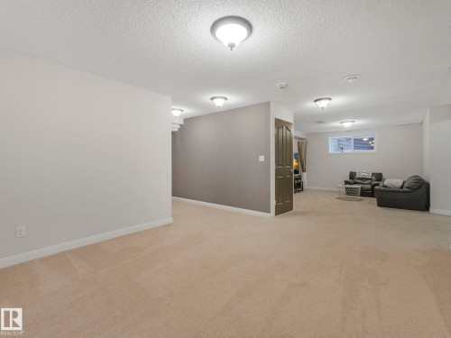Below grade area with light carpet and a textured ceiling - 960 Summerside Link, Edmonton, AB - Indoor