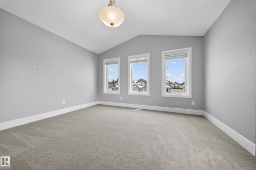 Unfurnished room featuring light colored carpet, vaulted ceiling, and plenty of natural light - 1907 Adamson Terrace, Edmonton, AB - Indoor Photo Showing Other Room