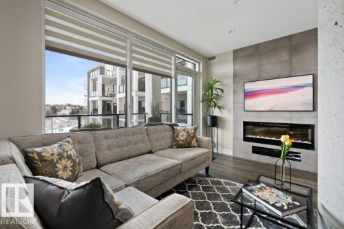 832 200 Bellerose Drive, St. Albert, AB - Indoor Photo Showing Living Room With Fireplace