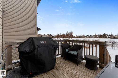 Snow covered deck with area for grilling - 1043 South Creek Wynd, Stony Plain, AB - Outdoor With Deck Patio Veranda With Exterior
