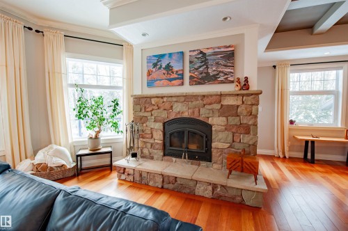 47 River Heights Drive, Edmonton, AB - Indoor Photo Showing Living Room With Fireplace